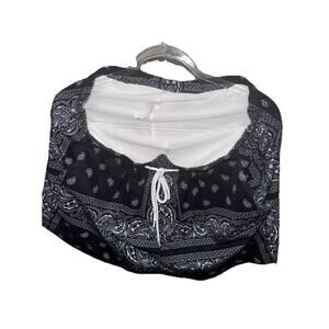 Women’s Black & White Bandana Print Crop Top XL | Elastic Waist Lounge Summer To
